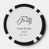 40th forty letterbirthday add name date year gray  pokerchips (Rückseite)
