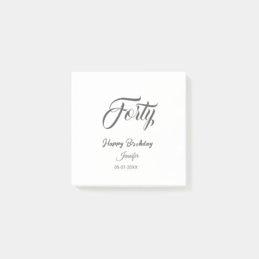 40th forty letterbirthday add name date year gray  post-it klebezettel (Vorderseite)