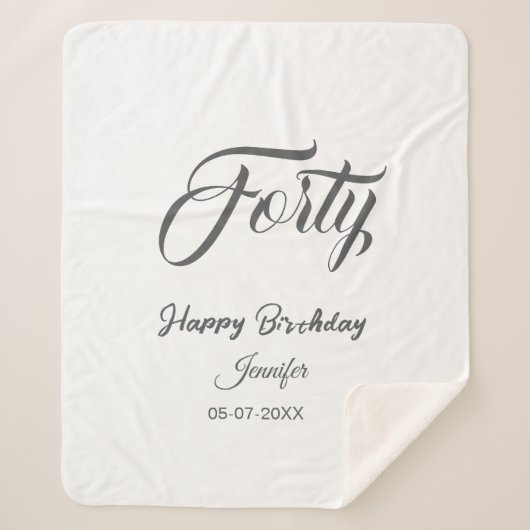 40th forty letterbirthday add name date year gray  sherpadecke (Vorderseite)