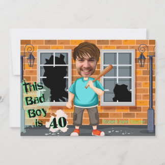 40th Men's Birthday Bad Boy Funny Face Cut-out Einladung