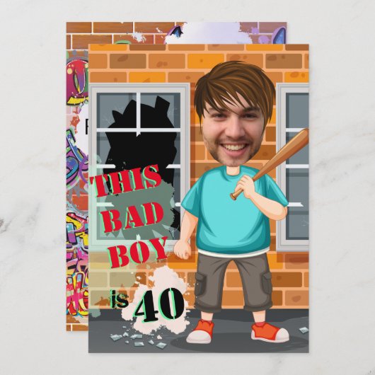 40th Men's Birthday Bad Boy Funny Face Cut-out Einladung (Vorne/Hinten)