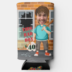 40th Men's Birthday Bad Boy Funny Face Cut-out Selters Dosenkühler