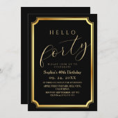 40th Modern & Minimal Black Birthday Party Einladung (Vorne/Hinten)