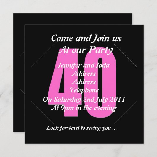 40th Party Invitation Einladung (Vorne/Hinten)