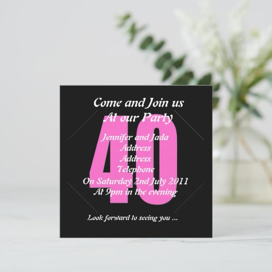 40th Party Invitation Einladung (Stehend Vorderseite)