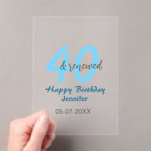 40th & renewed birthday name date blue bold number acryleinladungen (Insitu (Handheld))