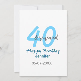40th & renewed birthday name date blue bold number einladung