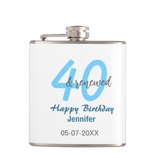 40th & renewed birthday name date blue bold number flachmann (Vorderseite)