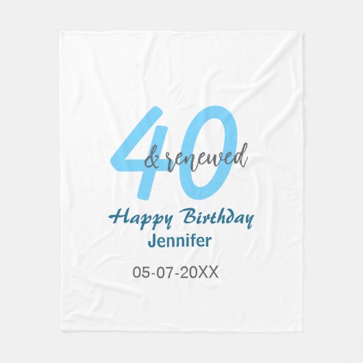 40th & renewed birthday name date blue bold number fleecedecke (Vorderseite)