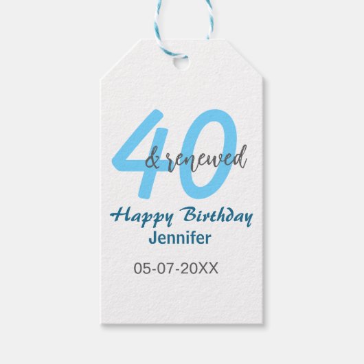 40th & renewed birthday name date blue bold number geschenkanhänger (Vorderseite)