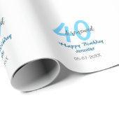 40th & renewed birthday name date blue bold number geschenkpapier (Rolleneckpunkt)