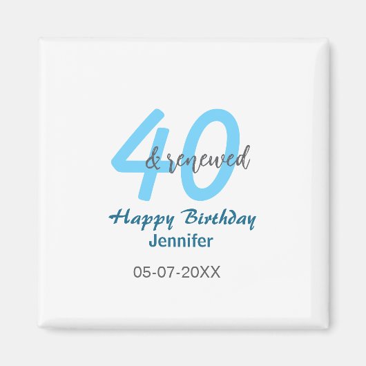 40th & renewed birthday name date blue bold number magnet (Vorne)