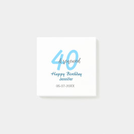 40th & renewed birthday name date blue bold number post-it klebezettel