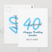 40th & renewed birthday name date blue bold number postkarte (Vorne/Hinten)