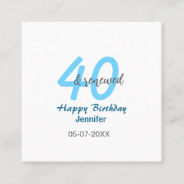 40th & renewed birthday name date blue bold number quadratische visitenkarte