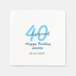 40th & renewed birthday name date blue bold number serviette