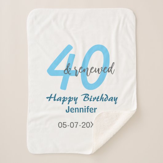 40th & renewed birthday name date blue bold number sherpadecke (Vorderseite)