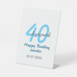 40th & renewed birthday name date blue bold number sockelschild