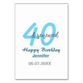 40th & renewed birthday name date blue bold number tischnummer (Rückseite)