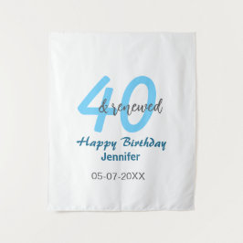 40th & renewed birthday name date blue bold number wandteppich