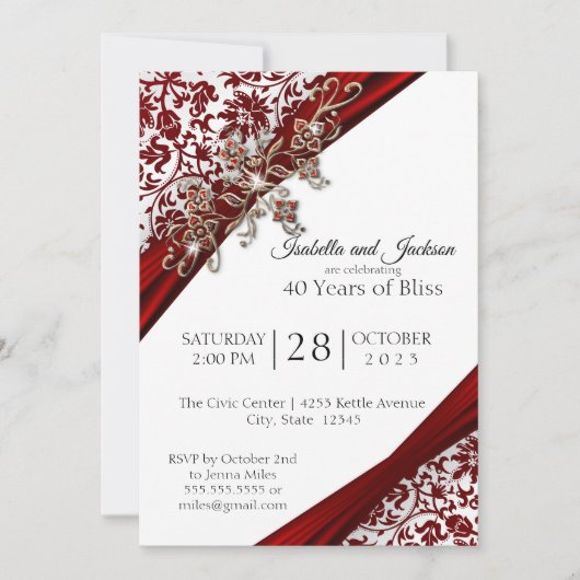 40th Ruby and White Floral Anniversary Design Einladung (Vorderseite)