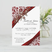 40th Ruby and White Floral Anniversary Design Einladung (Stehend Vorderseite)