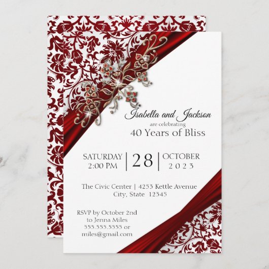 40th Ruby and White Floral Anniversary Design Einladung (Vorne/Hinten)