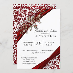 40th Ruby and White Floral Anniversary Design Einladung