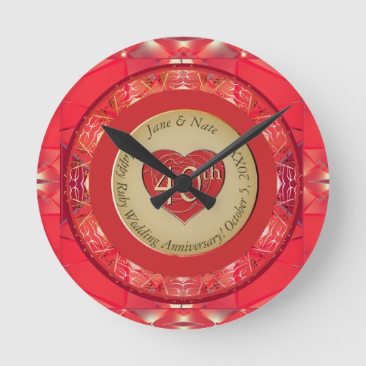 40th Ruby Anniversary Runde Wanduhr (Vorderseite)