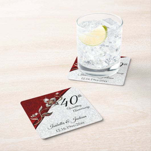 40th Ruby Floral Wedding Anniversary 💞 Rechteckiger Pappuntersetzer (Vor Ort)