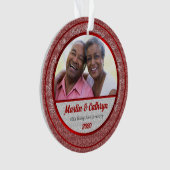 40th Ruby Red Anniversary with Damask and Foto Ornament (Vorderseite)