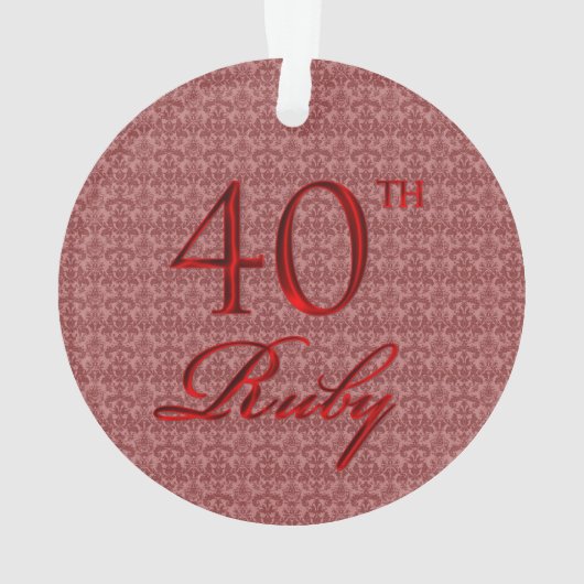 40th Ruby Red Anniversary with Damask and Foto Ornament (Rückseite)