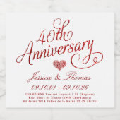 40th Ruby Wedding Anniversary Schaumweinetikett (Einzelnes Label)