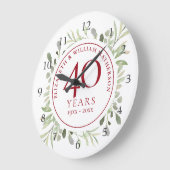 40th Ruby Wedding Anniversary Wasserfarbe Blätter  Große Wanduhr (Winkel)