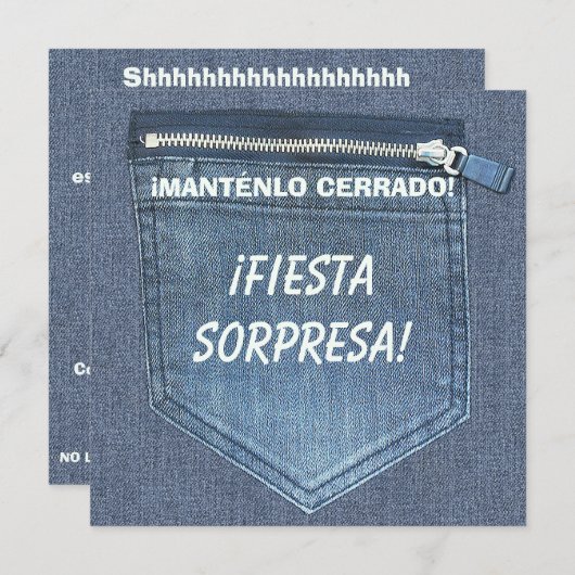 40th SURPRISE Birthday Party Keep It Zipped Denim Einladung (Vorne/Hinten)