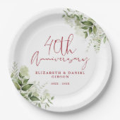 40th Wedding Anniversary Greenery Floral Pappteller (Vorderseite)