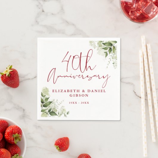 40th Wedding Anniversary Greenery Floral Serviette (Beispiel)