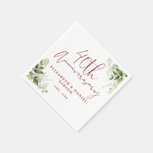 40th Wedding Anniversary Greenery Floral Serviette (Ecke)