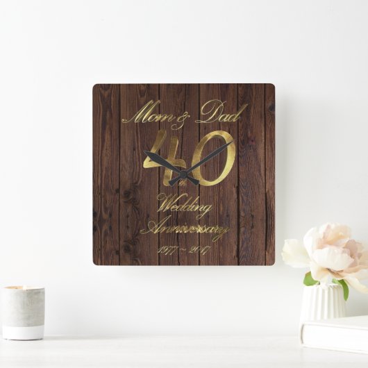40th Wedding Anniversary Ruby Wedding Parents Quadratische Wanduhr (Zuhause)