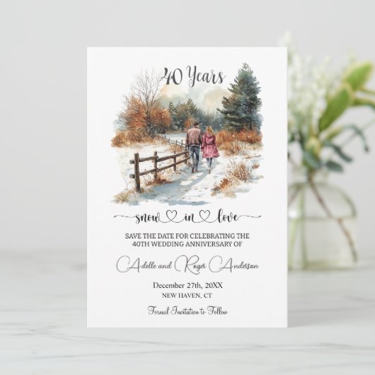 40th Wedding Anniversary Winter Landscape Romantic Save The Date (Stehend Vorderseite)