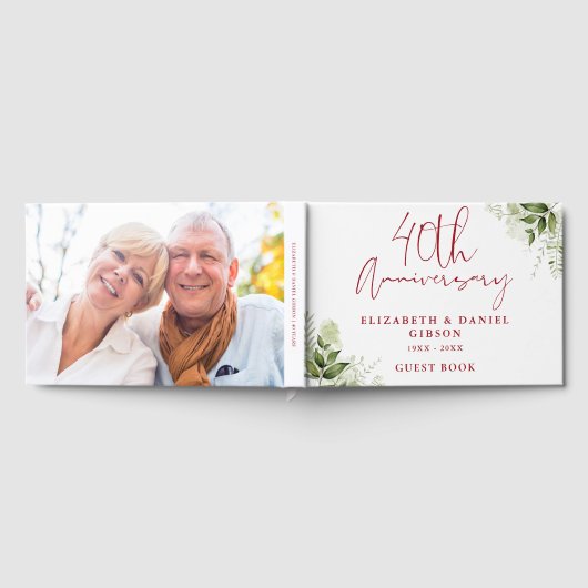 40th Wedding Ruby Anniversary Greenery Photo Gästebuch (Voll)