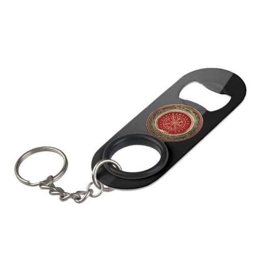 [410] Vegvisir - Viking Gold Magic Runic Compass Mini Flaschenöffner (Vorderseite Schrägansicht)