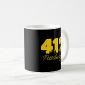 412 Pittsburgh Yellow Text City Skyline Pittsburgh Kaffeetasse (VorderseiteRechts)