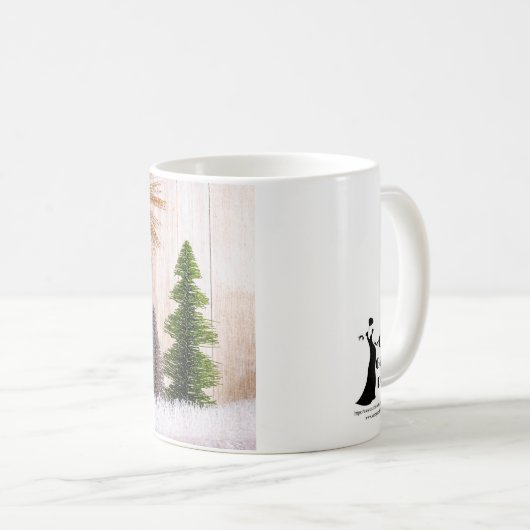 4149Glitzer Bäume mit Hirsch und Schnee Kaffeetasse (VorderseiteRechts)