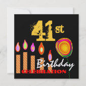 41. Birthday Gold Candles und Balloon Metallic Einladung (Vorderseite)
