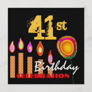 41. Birthday Gold Candles und Balloon Metallic Einladung