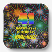 41. Geburtstag: Bunte, lustige feierliche Feuerwer Pappteller (Vorderseite)