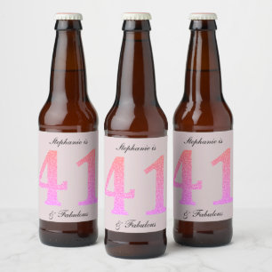41. Geburtstag Einundvierzig Fabelhaft Blush Pink  Bierflaschenetikett