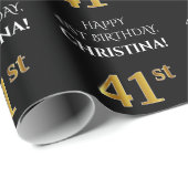 41. Geburtstag: Elegant, schwarz, Imitate Gold Loo Geschenkpapier (Rolleneckpunkt)
