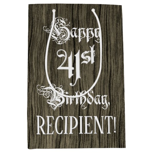 41. Geburtstag: Extravagant, Imitate Holzaussehen Mittlere Geschenktüte (Vorderseite)